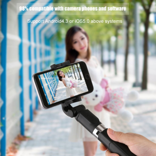 Trépied Selfie Stick à distance à obturateur Bluetooth pliable 2 en 1 pour iPhone et téléphones Android (noir) SH351B1938-014