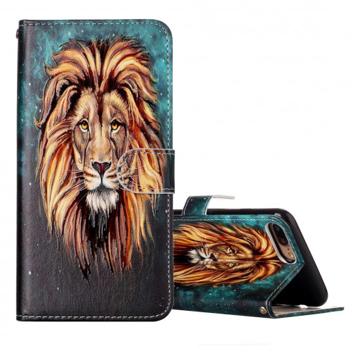 Pour iPhone 8 Plus et 7 Plus en relief Lion Motif Elephant Motif Horizontal Housse en cuir avec porte-cartes et fentes pour cartes et porte-monnaie et cadre photo SH204B1918-07