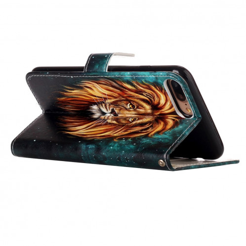Pour iPhone 8 Plus et 7 Plus en relief Lion Motif Elephant Motif Horizontal Housse en cuir avec porte-cartes et fentes pour cartes et porte-monnaie et cadre photo SH204B1918-07