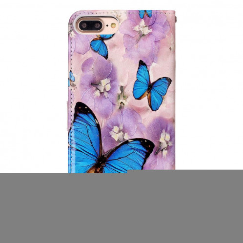 Pour iPhone 8 Plus et 7 Plus Motif papillon en relief pourpre Motif éléphant Horizontal Étui en cuir avec support et fentes pour cartes et porte-monnaie et cadre photo SH204C1681-07