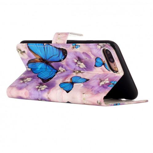 Pour iPhone 8 Plus et 7 Plus Motif papillon en relief pourpre Motif éléphant Horizontal Étui en cuir avec support et fentes pour cartes et porte-monnaie et cadre photo SH204C1681-07