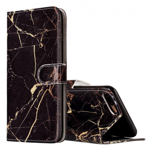 Pour iPhone 8 Plus & 7 Plus Etui en cuir noir avec motif marbre noir avec porte-monnaie et porte-monnaie SH156M1309-07