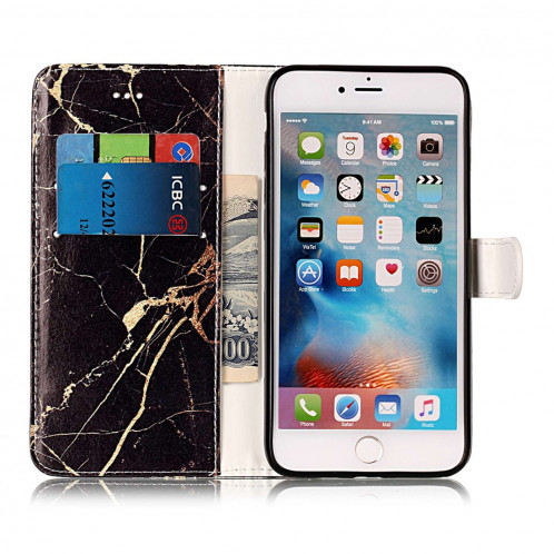 Pour iPhone 8 Plus & 7 Plus Etui en cuir noir avec motif marbre noir avec porte-monnaie et porte-monnaie SH156M1309-07