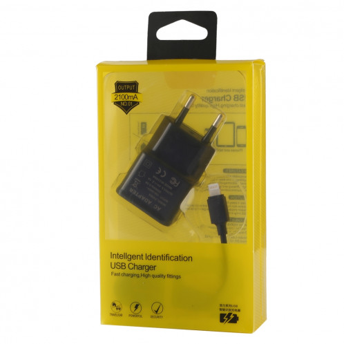 Chargeur USB 5V 2.1A à identification intelligente avec câble de chargement USB de 1 m à 8 broches, prise européenne pour iPhone XR / iPhone XS MAX / iPhone X et XS / iPhone 8 et 8 Plus / iPhone 7 et 7 Plus / iPhone SH022B1368-08