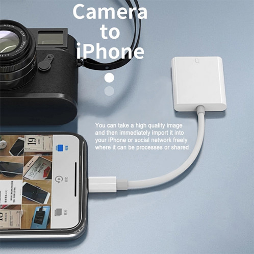 Adaptateur de lecteur de caméra 8 broches vers carte SD, prise en charge du système iOS 9.2-11, Pour iPhone, iPad (blanc) SH001W53-07