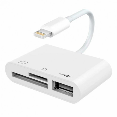 NK-1081 8 broches sur SD + TF + Adaptateur de lecteur de caméra Port USB, support IOS 9.2-11, Pour iPhone, iPad (blanc) SH002W1376-08