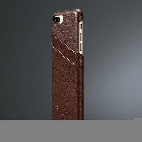 Fierre Shann Litchi Texture Etui en cuir véritable pour iPhone 8 Plus et 7 Plus, avec fentes pour cartes (Marron) SH106Z680-07