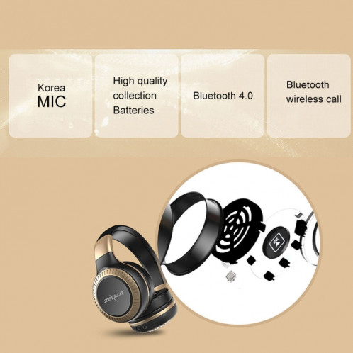 ZEALOT B20 casque stéréo filaire sans fil Bluetooth 4.0 subwoofer avec prise de câble Audio universelle 3,5 mm et microphone HD, Pour téléphones mobiles, tablettes et ordinateurs portables (noir) SZ227B62-013
