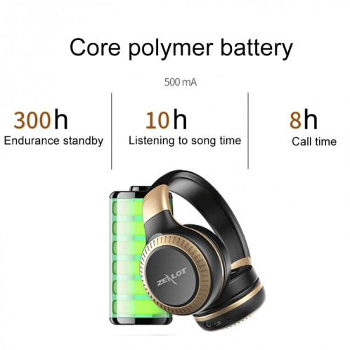ZEALOT B20 casque stéréo filaire sans fil Bluetooth 4.0 subwoofer avec prise de câble Audio universelle 3,5 mm et microphone HD, Pour téléphones mobiles et tablettes et ordinateurs portables (Or) SZ227J1068-013