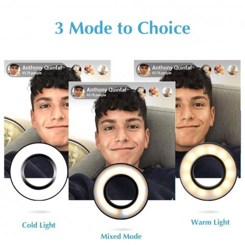 Maquillage USB Selfie Anneau Lumière avec Clip Support paresseux support de téléphone portable stand, avec 3-Light Mode, 10-niveau luminosité LED lampe de bureau, Compatible avec iPhone / Android, pour le streaming SH62551662-09