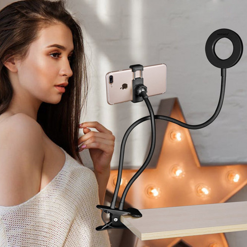 Maquillage USB Selfie Anneau Lumière avec Clip Support paresseux support de téléphone portable stand, avec 3-Light Mode, 10-niveau luminosité LED lampe de bureau, Compatible avec iPhone / Android, pour le streaming SH62551662-09