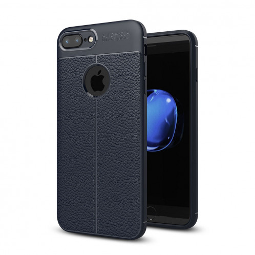 Pour iPhone 8 Plus & 7 Plus TPU Litchi Texture Housse de protection arrière (marine) SH11NV1065-011