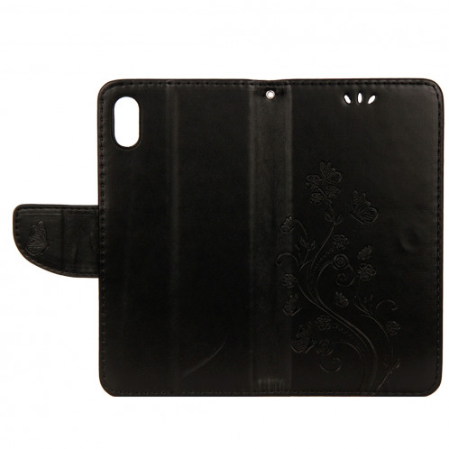 Étui à rabat horizontal en cuir avec motif papillon en relief avec porte-monnaie et porte-monnaie et porte-monnaie pour iPhone XR (noir) SH039B864-09