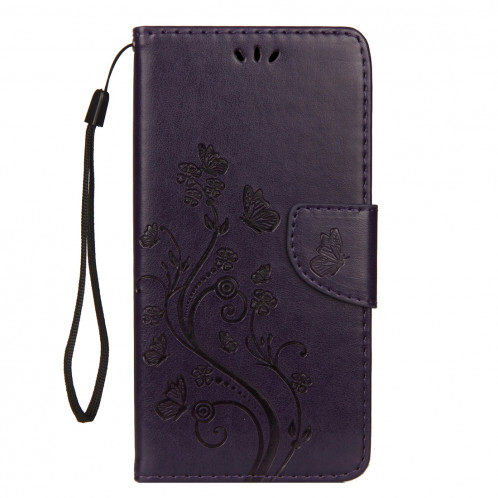 Étui à rabat en cuir motif gaufré en relief avec fente pour cartes et porte-monnaie et porte-monnaie et lanière pour iPhone XR (violet foncé) SH39DZ1665-09