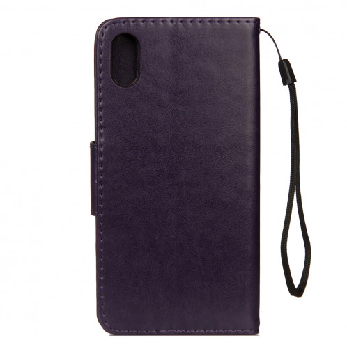 Étui à rabat en cuir motif gaufré en relief avec fente pour cartes et porte-monnaie et porte-monnaie et lanière pour iPhone XR (violet foncé) SH39DZ1665-09