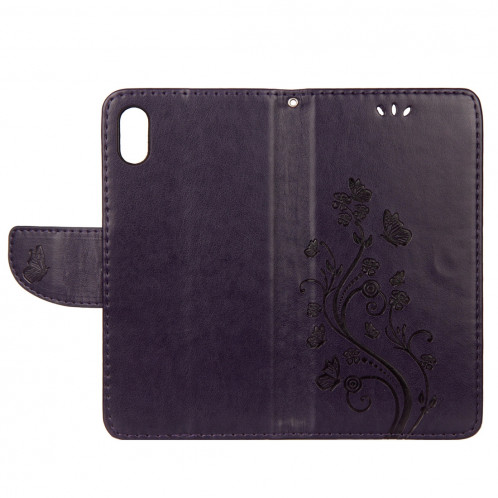 Étui à rabat en cuir motif gaufré en relief avec fente pour cartes et porte-monnaie et porte-monnaie et lanière pour iPhone XR (violet foncé) SH39DZ1665-09