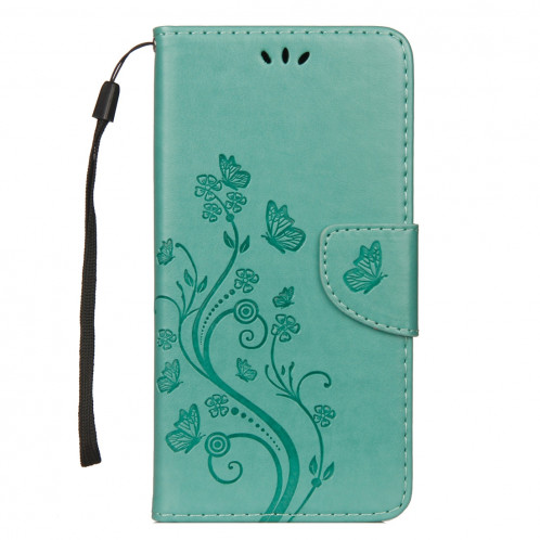 Étui à rabat horizontal avec motif papillon en relief avec fente pour cartes, porte-monnaie et porte-monnaie et lanière pour iPhone XR (vert) SH039G1971-09