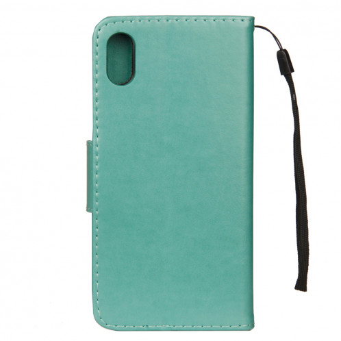 Étui à rabat horizontal avec motif papillon en relief avec fente pour cartes, porte-monnaie et porte-monnaie et lanière pour iPhone XR (vert) SH039G1971-09