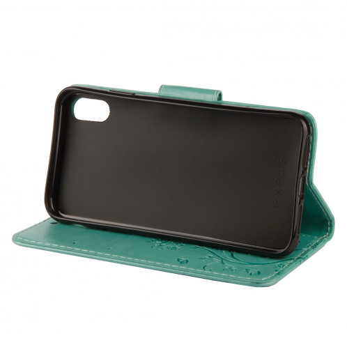 Étui à rabat horizontal avec motif papillon en relief avec fente pour cartes, porte-monnaie et porte-monnaie et lanière pour iPhone XR (vert) SH039G1971-09