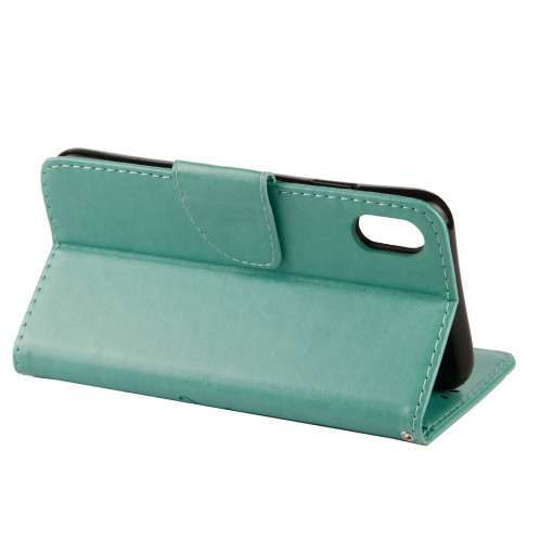 Étui à rabat horizontal avec motif papillon en relief avec fente pour cartes, porte-monnaie et porte-monnaie et lanière pour iPhone XR (vert) SH039G1971-09