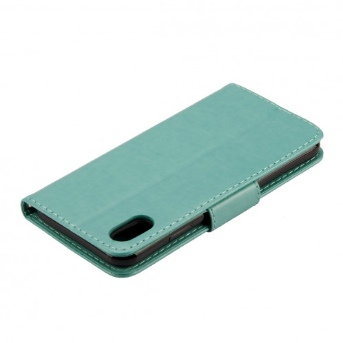 Étui à rabat horizontal avec motif papillon en relief avec fente pour cartes, porte-monnaie et porte-monnaie et lanière pour iPhone XR (vert) SH039G1971-09