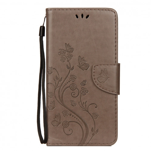 Étui à rabat horizontal avec motif papillon en relief avec fente pour cartes, porte-monnaie et porte-monnaie et lanière pour iPhone XR (gris) SH039H8-09