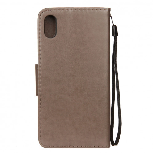 Étui à rabat horizontal avec motif papillon en relief avec fente pour cartes, porte-monnaie et porte-monnaie et lanière pour iPhone XR (gris) SH039H8-09