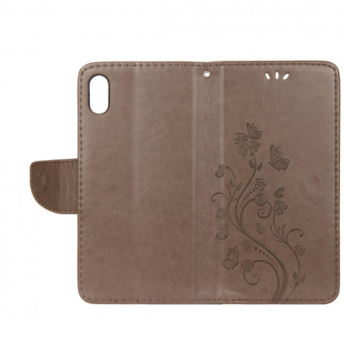 Étui à rabat horizontal avec motif papillon en relief avec fente pour cartes, porte-monnaie et porte-monnaie et lanière pour iPhone XR (gris) SH039H8-09