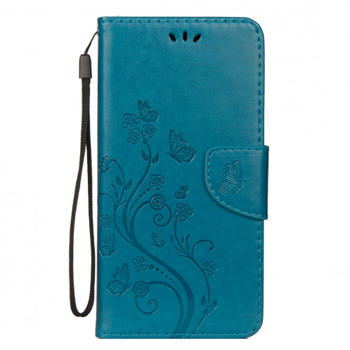 Étui à rabat horizontal avec motif papillon en relief avec fente pour cartes et porte-monnaie et porte-monnaie et lanière pour iPhone XR (bleu) SH039L229-09