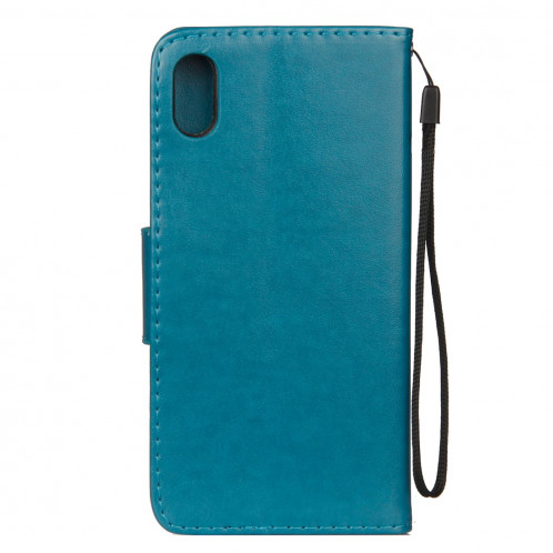 Étui à rabat horizontal avec motif papillon en relief avec fente pour cartes et porte-monnaie et porte-monnaie et lanière pour iPhone XR (bleu) SH039L229-09