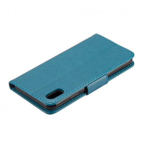 Étui à rabat horizontal avec motif papillon en relief avec fente pour cartes et porte-monnaie et porte-monnaie et lanière pour iPhone XR (bleu) SH039L229-09