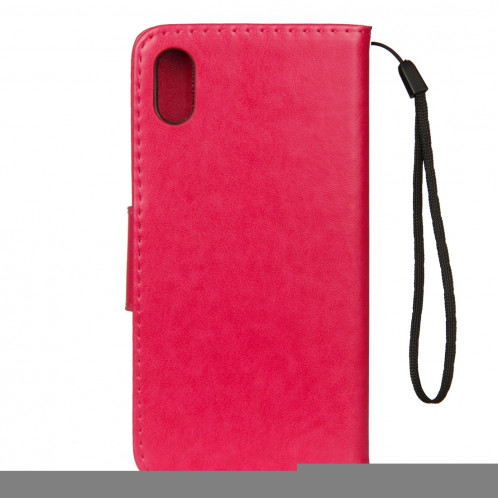 Étui à rabat horizontal avec motif papillon en relief avec fente pour cartes, porte-monnaie et porte-monnaie et lanière pour iPhone XR (Magenta) SH039M1346-09