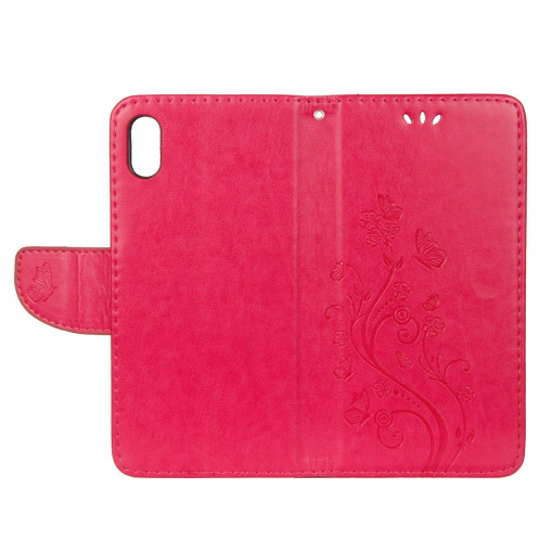 Étui à rabat horizontal avec motif papillon en relief avec fente pour cartes, porte-monnaie et porte-monnaie et lanière pour iPhone XR (Magenta) SH039M1346-09