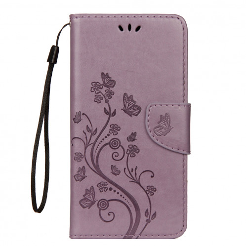 Étui à rabat horizontal avec motif papillon en relief avec fente pour carte, porte-monnaie et porte-monnaie et lanière pour iPhone XR (violet) SH039P1702-09
