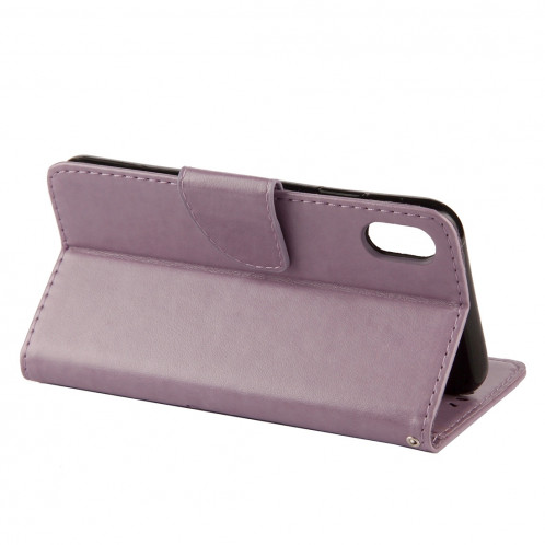 Étui à rabat horizontal avec motif papillon en relief avec fente pour carte, porte-monnaie et porte-monnaie et lanière pour iPhone XR (violet) SH039P1702-09