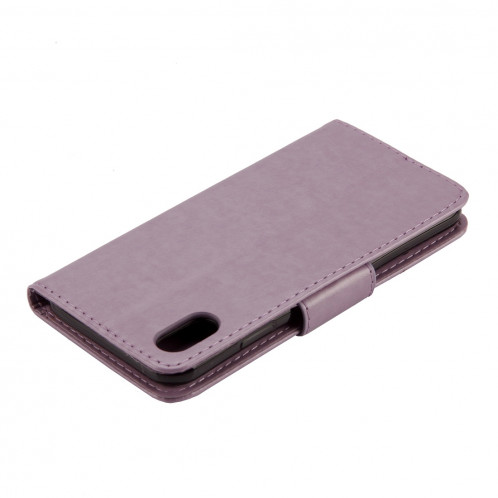 Étui à rabat horizontal avec motif papillon en relief avec fente pour carte, porte-monnaie et porte-monnaie et lanière pour iPhone XR (violet) SH039P1702-09