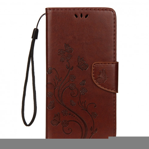 Étui à rabat horizontal avec motif papillon en relief avec fente pour cartes, porte-monnaie et porte-monnaie et lanière pour iPhone XR (marron) SH039Z1155-09