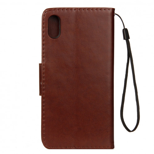 Étui à rabat horizontal avec motif papillon en relief avec fente pour cartes, porte-monnaie et porte-monnaie et lanière pour iPhone XR (marron) SH039Z1155-09