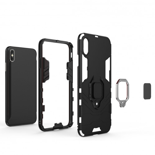 Étui de protection antichoc PC + TPU avec support de bague magnétique pour iPhone XS Max (noir) SH006B72-07