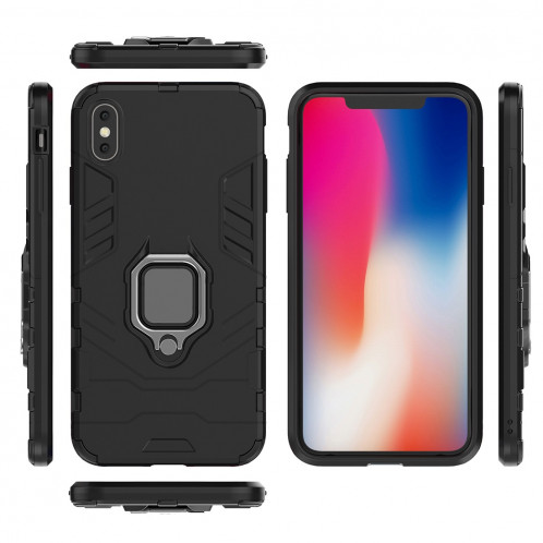 Étui de protection antichoc PC + TPU avec support de bague magnétique pour iPhone XS Max (noir) SH006B72-07