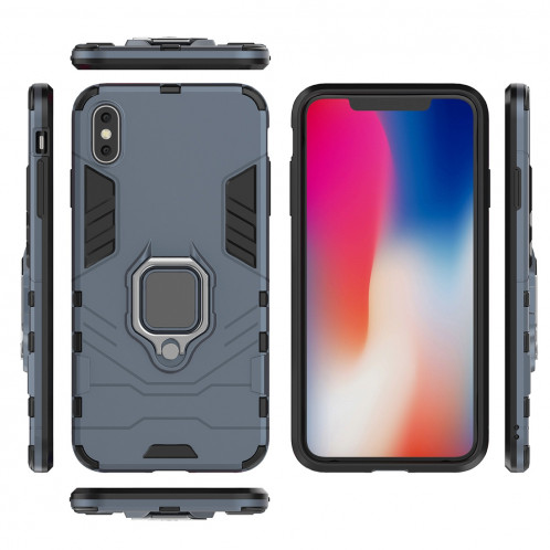 Étui de protection antichoc PC + TPU avec support de bague magnétique pour iPhone XS Max (bleu marine) SH06NV1691-07