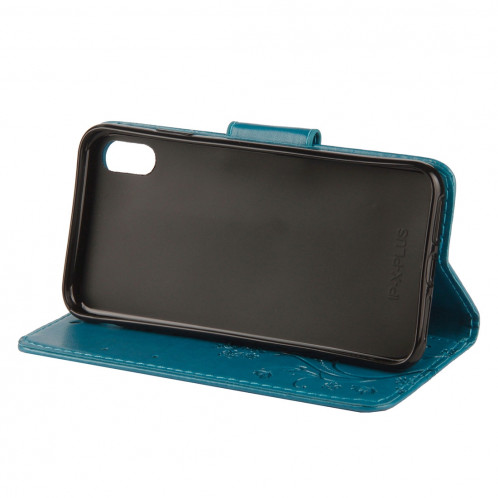 Étui à rabat horizontal en cuir avec motif papillon en relief avec porte-cartes et porte-monnaie et porte-monnaie pour iPhone XS Max (bleu) SH014L697-09