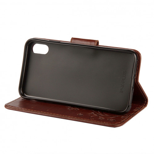 Étui à rabat horizontal avec motif papillon en relief avec fente pour cartes, porte-monnaie et porte-monnaie et lanière pour iPhone XS Max (marron) SH014Z1253-09