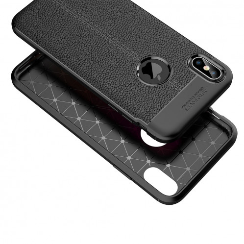 Etui TPU Litchi Texture pour iPhone XS Max (Noir) SH032B1081-011