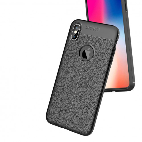 Etui TPU Litchi Texture pour iPhone XS Max (Noir) SH032B1081-011