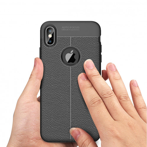 Etui TPU Litchi Texture pour iPhone XS Max (Noir) SH032B1081-011