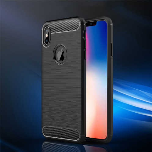 Étui de protection arrière en TPU antidérapant en fibre de carbone à texture brossée pour iPhone XS Max (noir) SH052B851-010