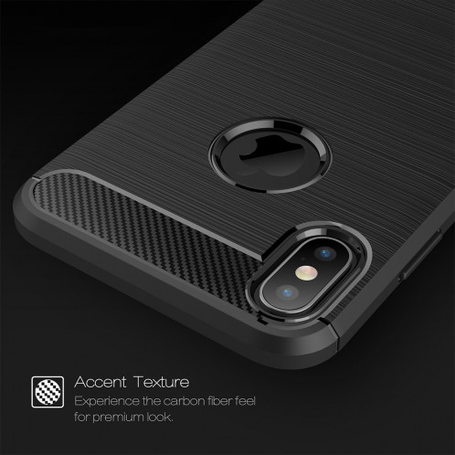 Étui de protection arrière en TPU antidérapant en fibre de carbone à texture brossée pour iPhone XS Max (noir) SH052B851-010