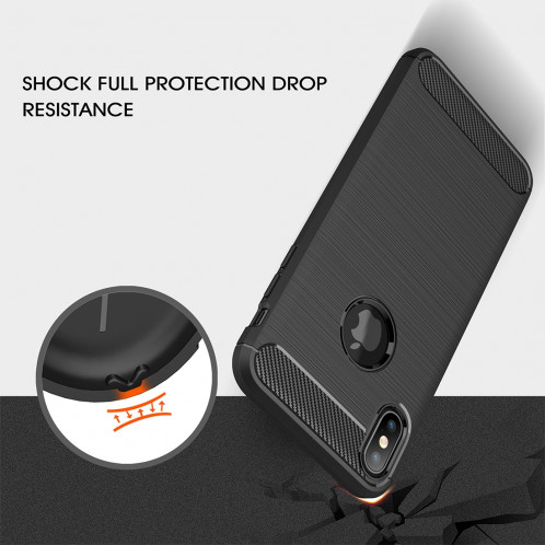 Étui de protection arrière en TPU antidérapant en fibre de carbone à texture brossée pour iPhone XS Max (noir) SH052B851-010