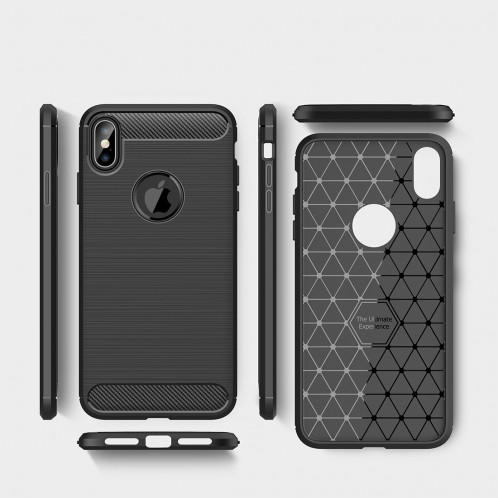 Étui de protection arrière en TPU antidérapant en fibre de carbone à texture brossée pour iPhone XS Max (noir) SH052B851-010